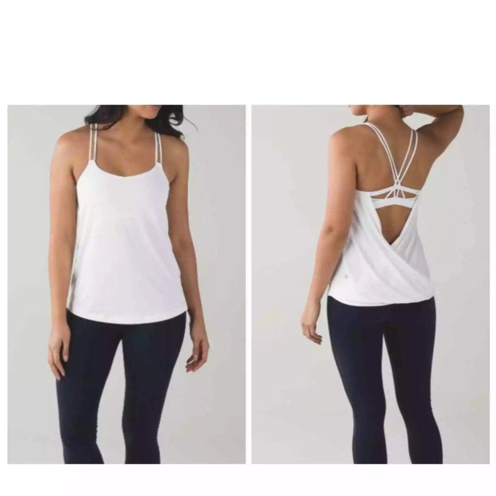 Make a Move solid white draped  open back tank spaghetti straps  built-in bra